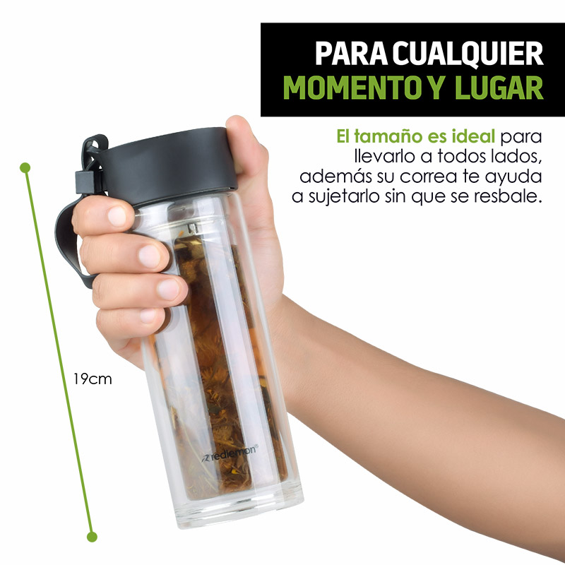 Termo Infusor de Vidrio de Doble Pared para Té 300 ml Redlemon