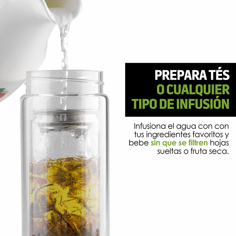 Termo Infusor de Vidrio de Doble Pared para Té 300 ml Redlemon