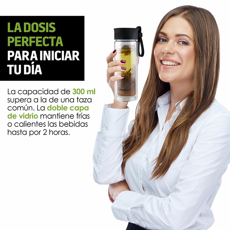 Termo Infusor de Vidrio de Doble Pared para Té 300 ml Redlemon