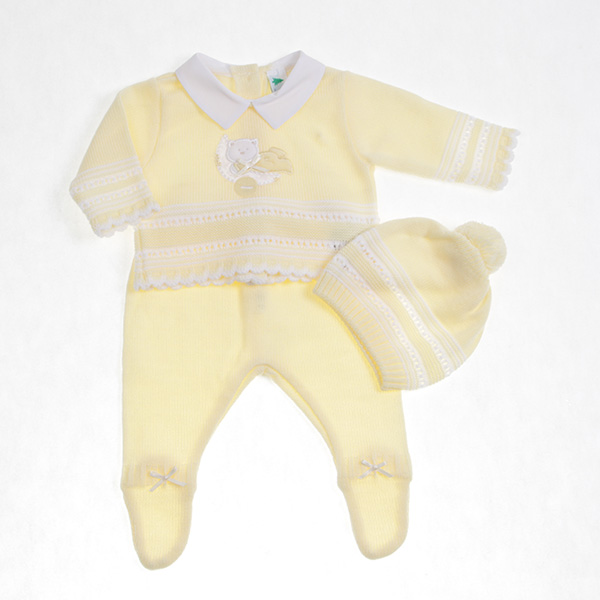Conjunto Tejido tipo Mameluco para Bebé color Amarillo 0 a 2 años