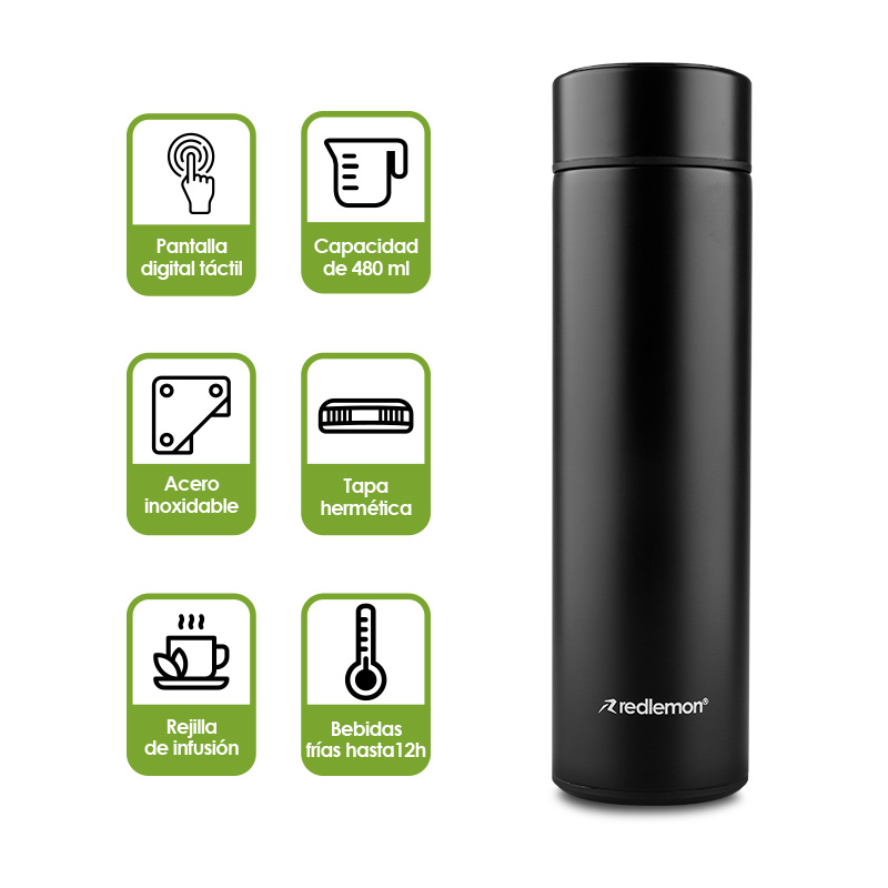 Termo Inteligente con Lector de Temperatura 480 ml Redlemon.