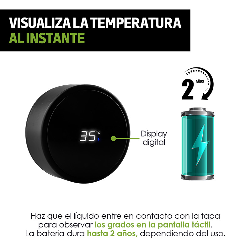 Termo Inteligente con Lector de Temperatura 480 ml Redlemon.