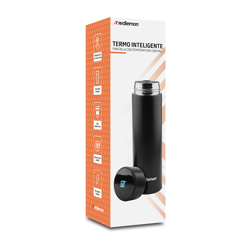 Termo Inteligente con Lector de Temperatura 480 ml Redlemon.