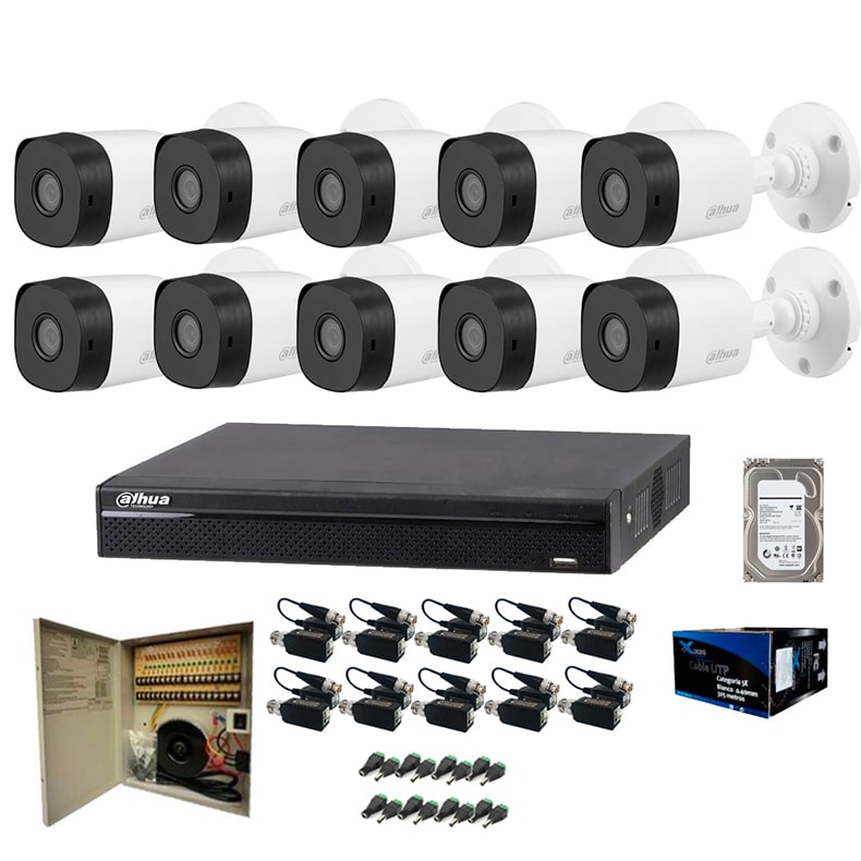 Kit Cctv 10 Camaras de seguridad vigilancia dahua Bullet 2mpx F Centralizada 1tb calidad Full HD 1080p