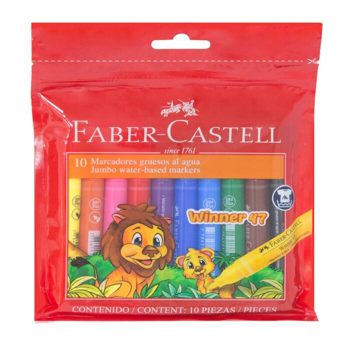 Plumones Gruesos Winner 47 c/10 lavable Faber- Castell