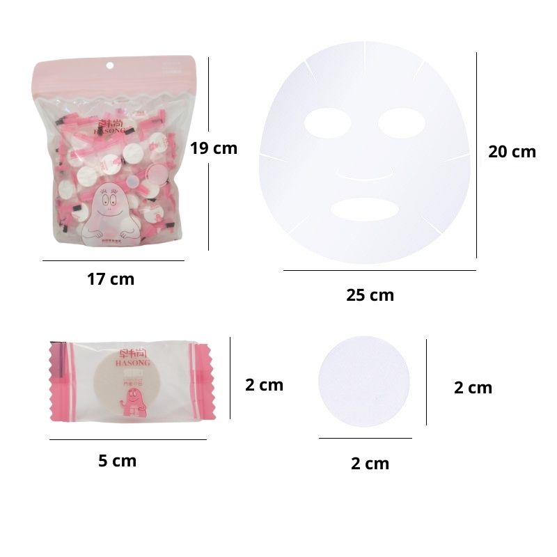 Paquete de 100 pz Mascarillas Faciales Comprimidas para Limpieza, LBP, Desechables en Empaque Individual