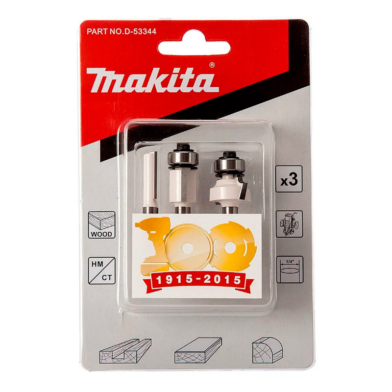 Kit de 3 Fresas Makita D-53344 Para Router Para Madera De 1/4"