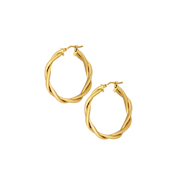 Arracadas Tubulares Redondas Torcidas en Oro Amarillo de 14 K + Obsequio