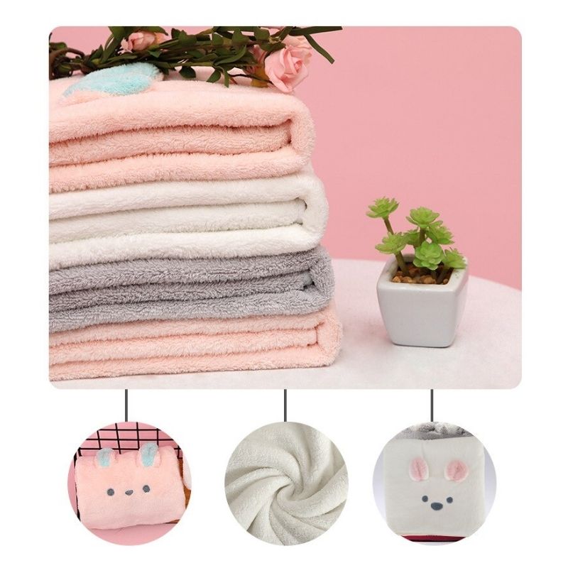 Toalla de Manos Felpa Carita de Conejo, LBP, Suave, Super absorbente, 72cm (28.3in) -Gris