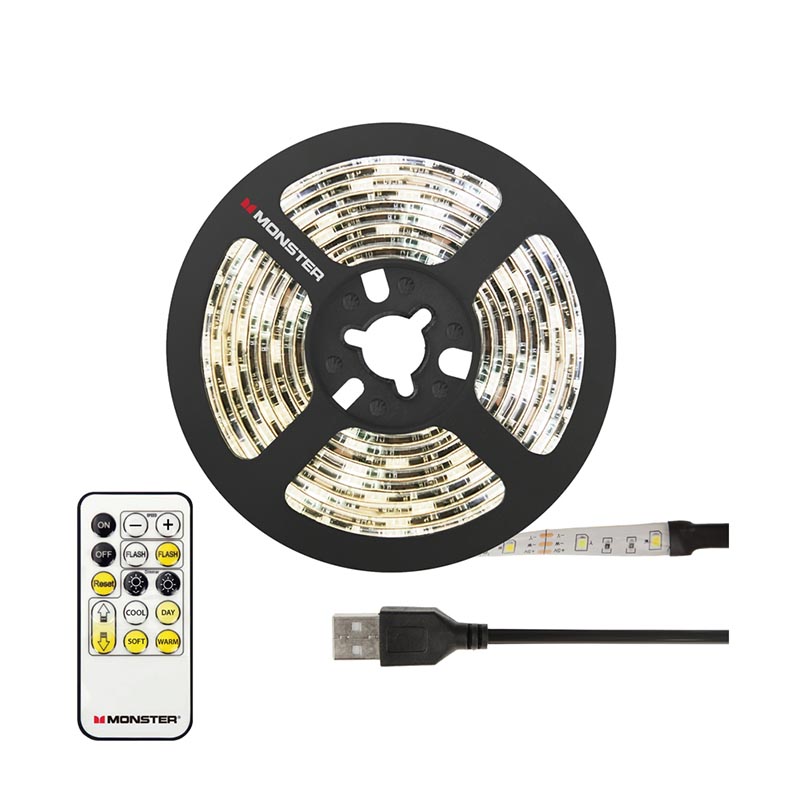 Monster - Tira Luz LED Blanca 6.5 Pies/ 2 metros para tu monitor y televisión