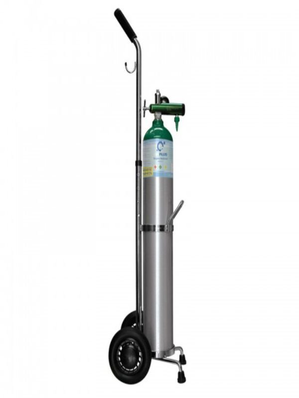 Equipo de oxigeno de 680 litros (con oxigeno) con regulador, puntas nasales y carrito