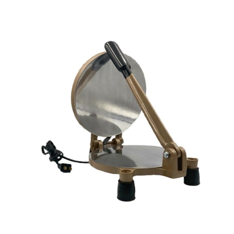 Prensa Eléctrica para Tortillas de Harina, 20cm (8") de Diámetro Color Café + Tortillero de 25cm de Diámetro Color Arena.