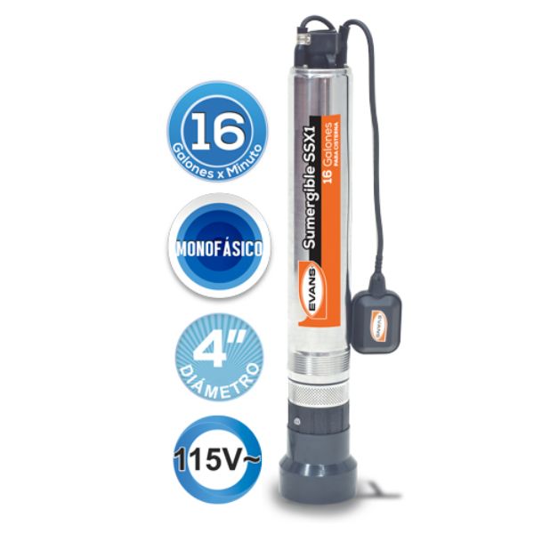 Bomba sumergible para cisterna Evans 1 Hp 115V con flotador
