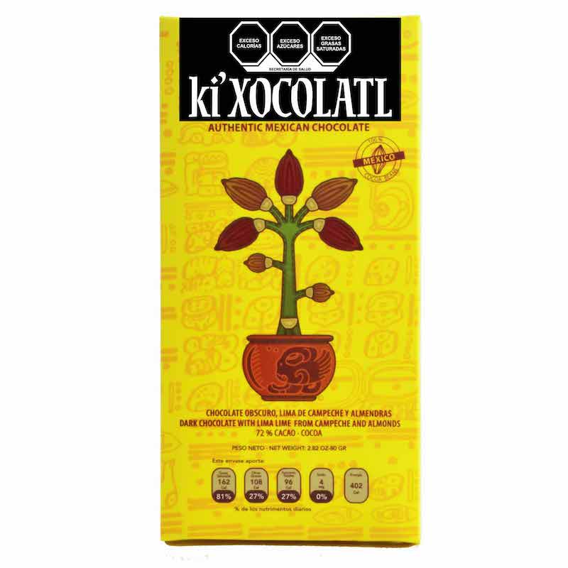 CHOCOLATE AMARGO CON LIMON Y ALMENDRA 80g KI XOCOLATL AMARILLO (6 BARRAS)