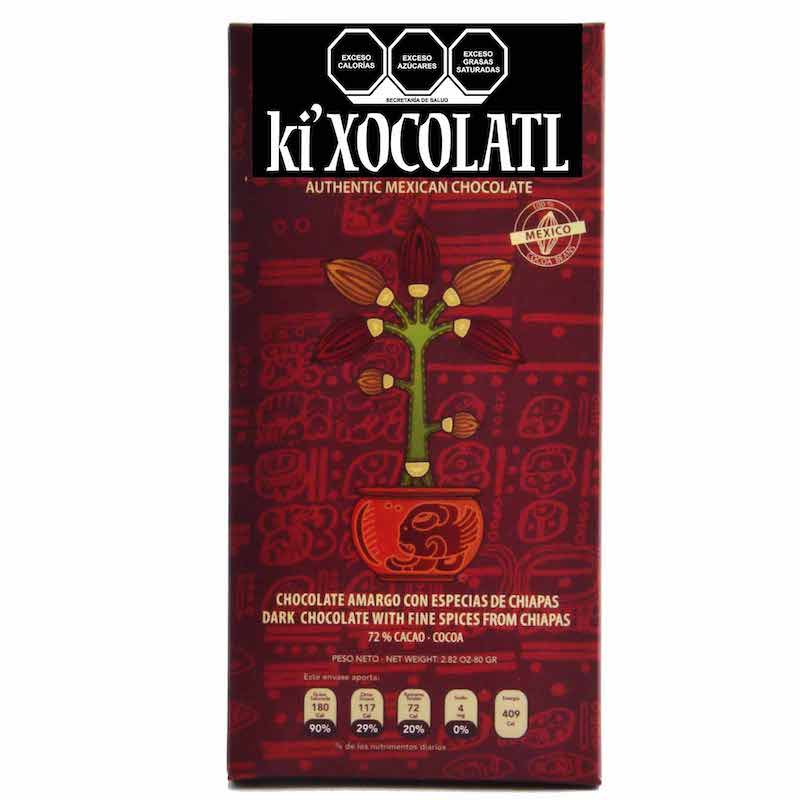 CHOCOLATE AMARGO CON ESPECIAS DE CHIAPAS 80g KI XOCOLATL ROJO (6 BARRAS)