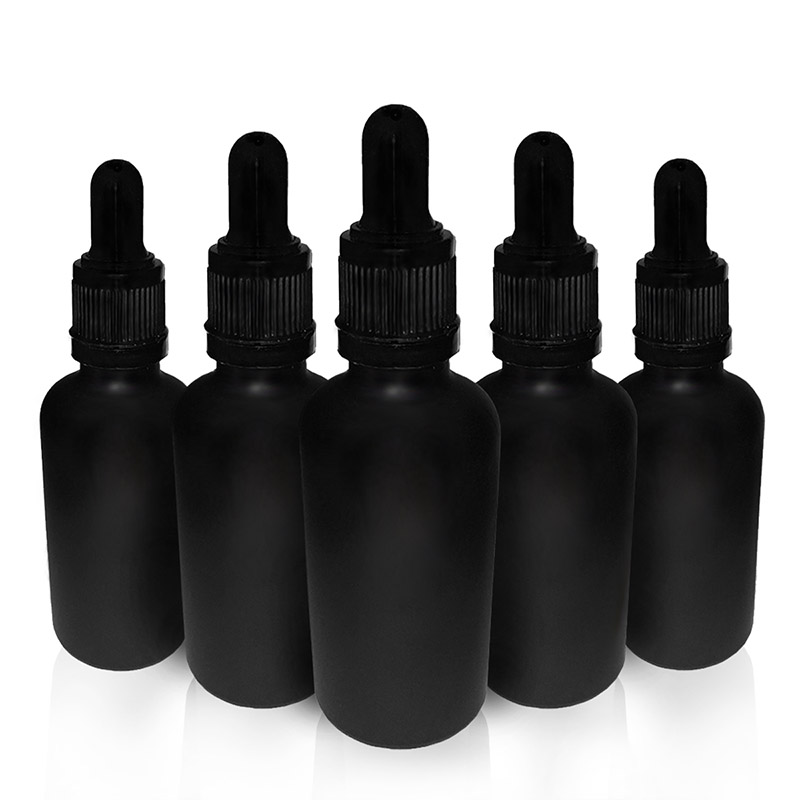 Botellas de vidrio negro mate de 50 ml con gotero JYE, paquete con 5 piezas
