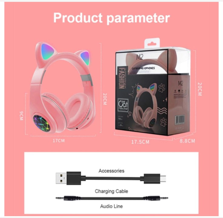 Audifonos Bluetooth Inalambricos Kawaii Diadema Manos Libres Led
