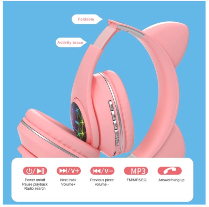 Audifonos Bluetooth Inalambricos Kawaii Diadema Manos Libres Led