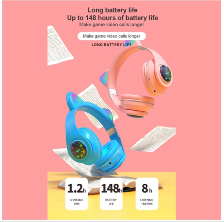 Audifonos Bluetooth Inalambricos Kawaii Diadema Manos Libres Led