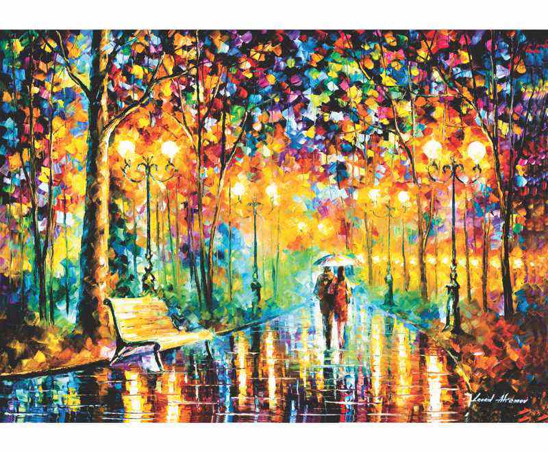 Cuadro Lienzo Decorativo 'Bailar Bajo La Lluvia' De Leonid Afremov | 30x20 Cm, Marco De Madera | Listo Para Colgar