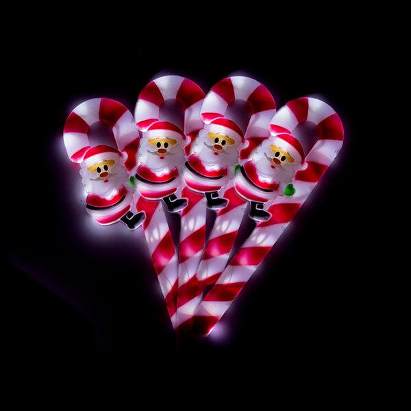 4 Bastones Navideños Luz Led Con Estaca