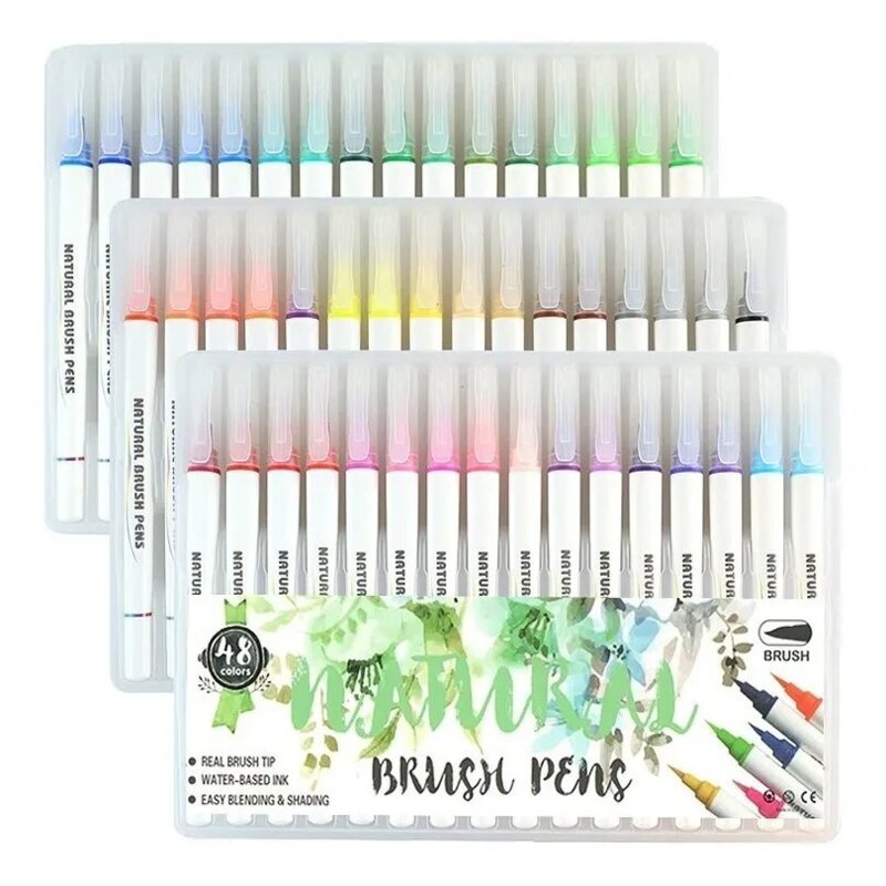 Marcadores Acuarela 48 Colores Doble Punta Pincel Estuche