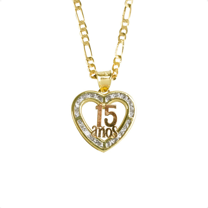 Medalla 15 Años Corazon VAROURO  Oro 10k Y Hermosa Cadena De Regalo.