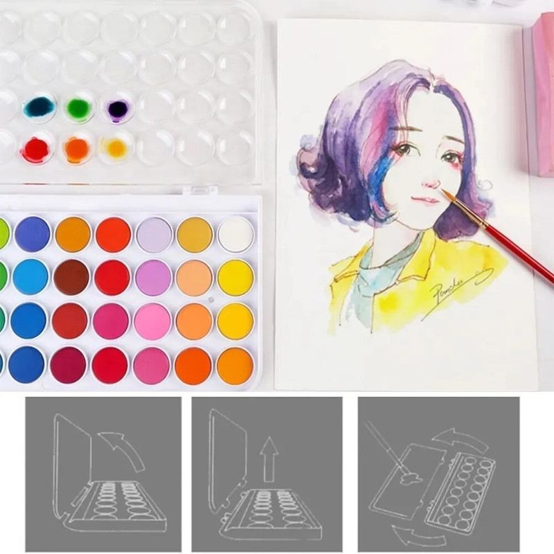 Juego De 48 Acuarelas Sólidas Profesionales Pincel Estuche