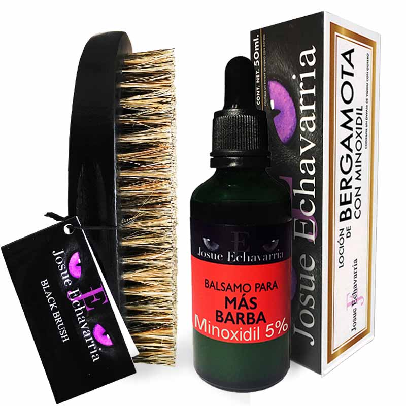  Tratamiento para cabello y barba bergamota con MINOXIDIL 5%, y cepillo de madera color negro Josue Echavarria