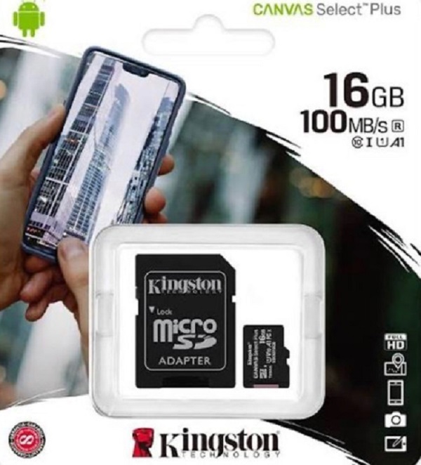 MEMORIA MICRO SD 16 GB CLASE 10 KINGSTON 100 MB/s