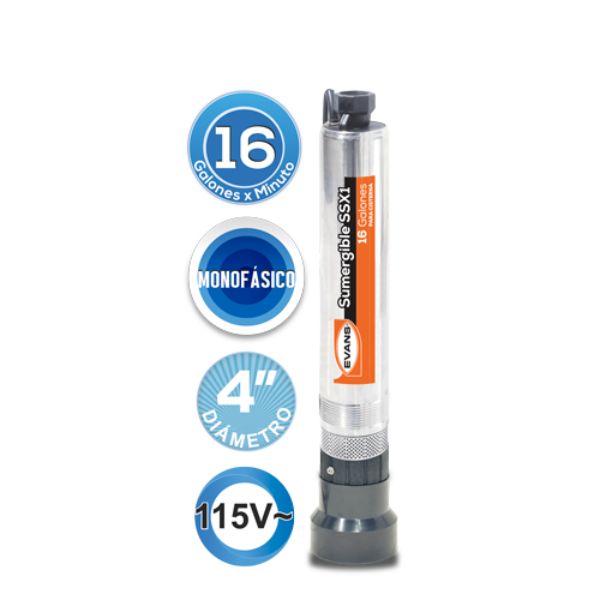 Bomba sumergible Evans para cisterna 1 HP 115V Acero Inox