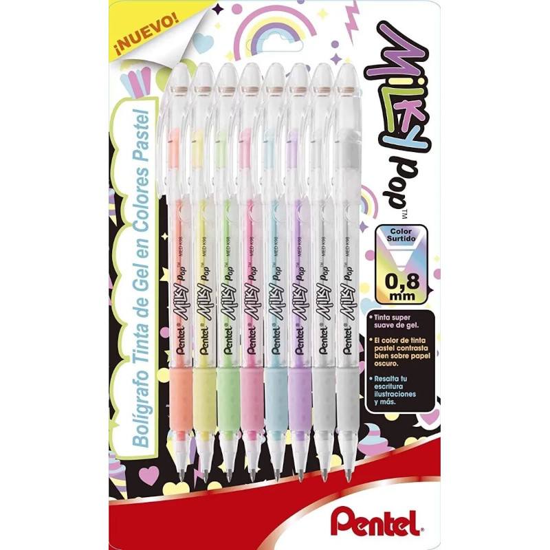 8 Bolígrafos Plumas Lapiceros Tinta Gel Pentel Milky Pop 8mm
