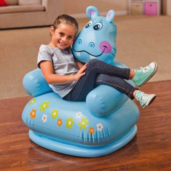 Sillón Silla Inflable Infantil Hipopótamo Azul Intex 