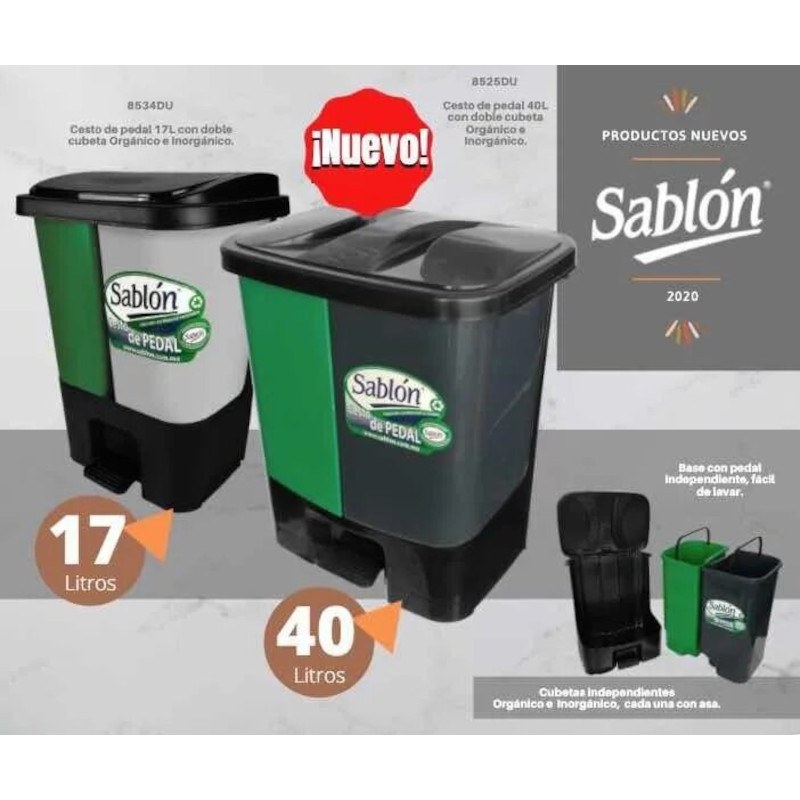 Cesto Bote De Basura 40 Litros Orgánico-inorgánico Con Pedal