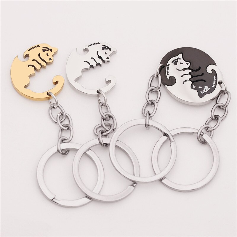 Llaveros Sellingo Pareja Yin Yang Perros Acero Inox Cadena