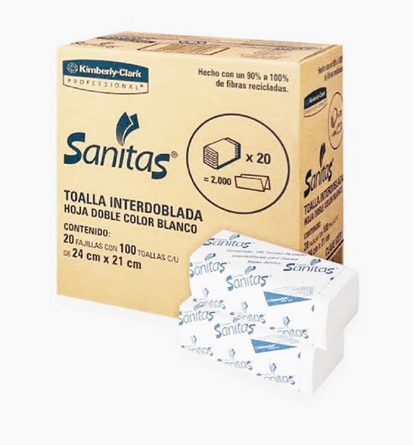 92231 Toalla Interdoblada para manos Sanitas Caja con 20 paquetes de 100 piezas