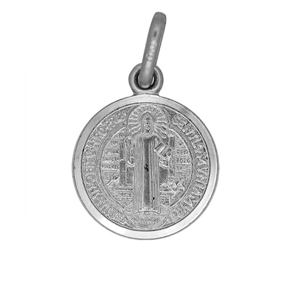Medalla San Benito Tamaño Mediano en Oro Blanco de 14 K + Obsequio
