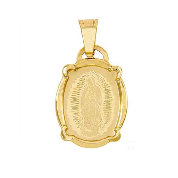 Medalla Ovalada con Esquinas Redondeadas Virgen de Guadalupe y Bisel Tubular Pulido en Oro de 14 K + Obsequio