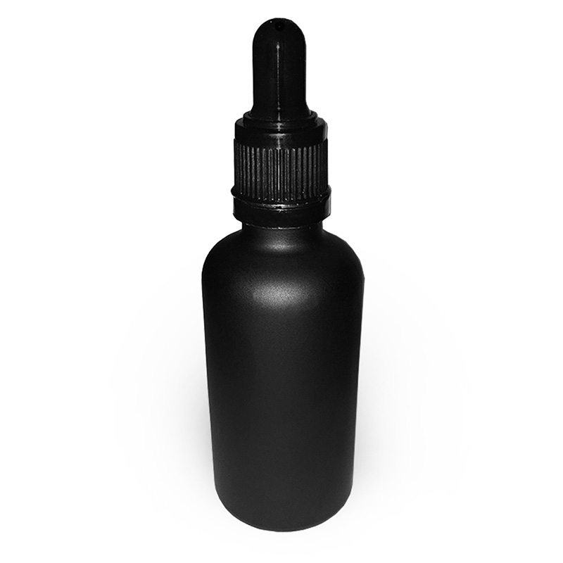 Botella De Vidrio Color Negro Mate 50ml Gotero, Sello Inviolable.