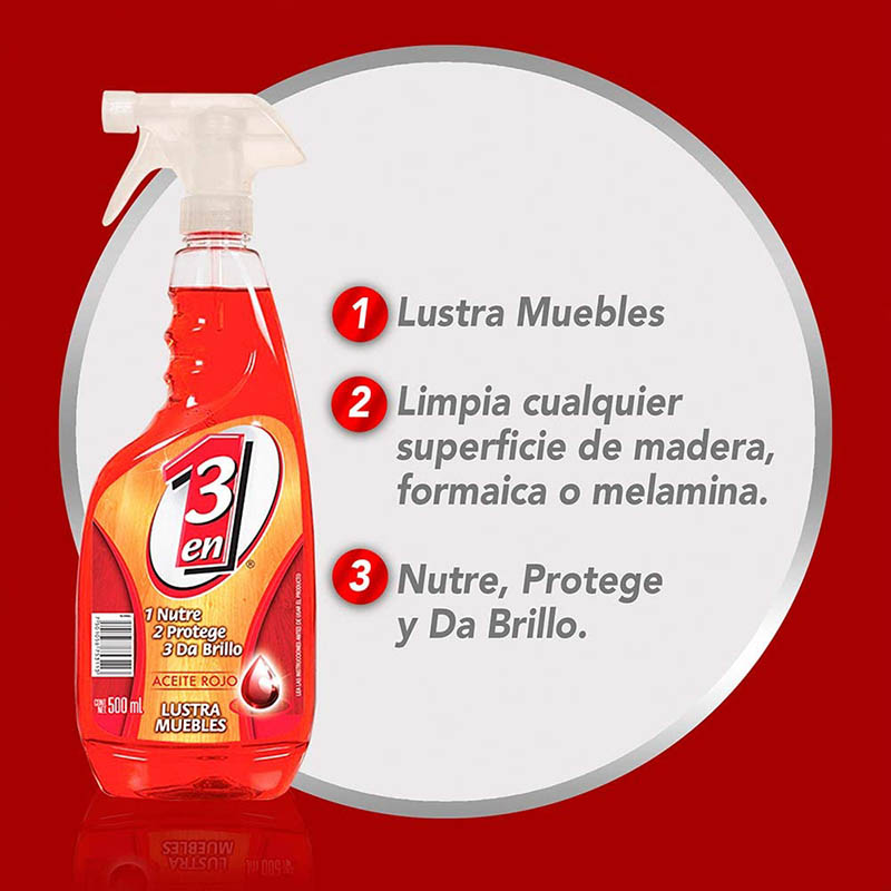 Aceite Rojo 3 en 1 Aceite Lustra muebles con Atomizador, 500 mL