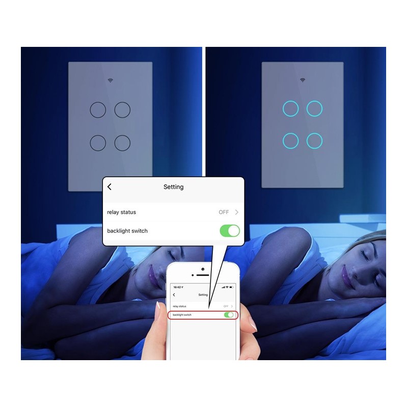 Apagador Inteligente Wifi Panel de Cristal Touch 4 Botones Compatible con Alexa y Google Home