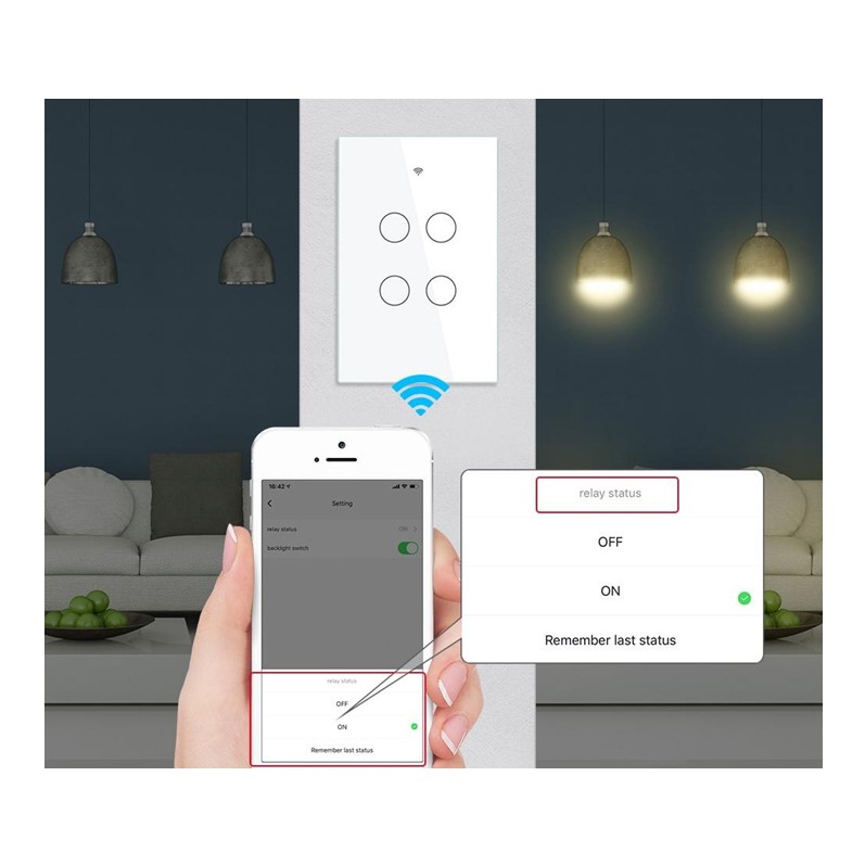 Apagador Inteligente Wifi Panel de Cristal Touch 4 Botones Compatible con Alexa y Google Home