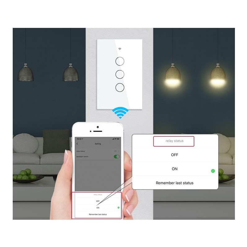 Apagador Inteligente Wifi Touch de 3 Botones No Requiere Neutro Compatible con Alexa y Google Home