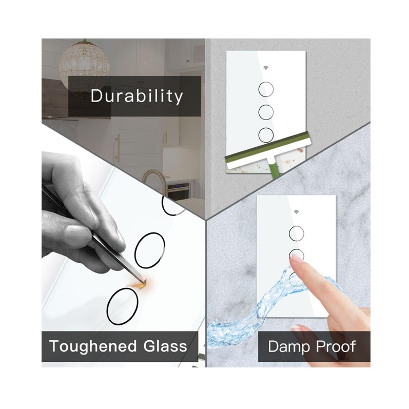 Apagador Inteligente Wifi Touch de 3 Botones No Requiere Neutro Compatible con Alexa y Google Home