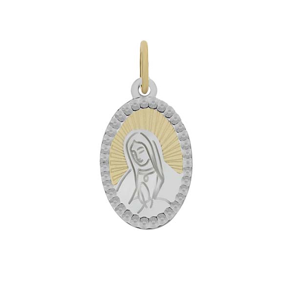 Medalla de Busto de la Virgen de Guadalupe en Oro Blanco y Amarillo de 14 K + Obsequio
