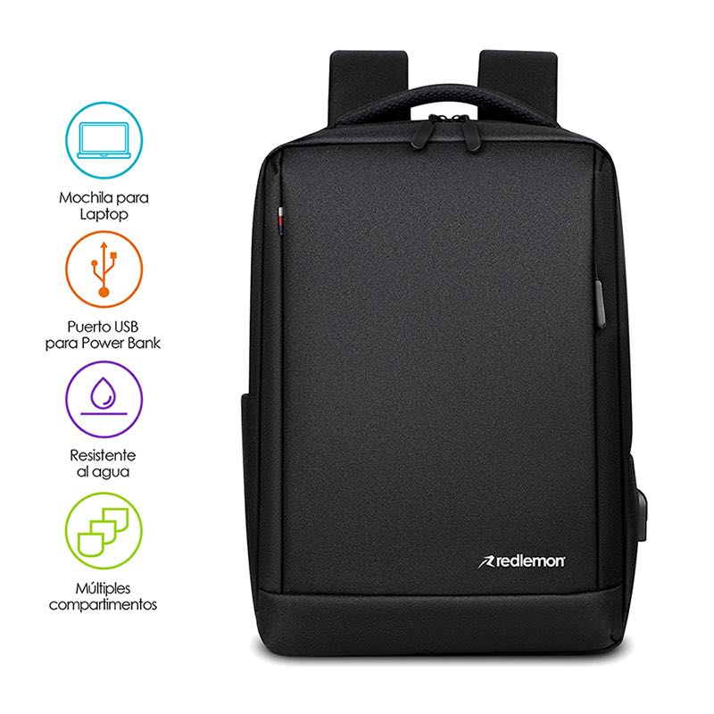 Mochila para Laptop Antirrobo Contra Agua Puerto USB Redlemon.