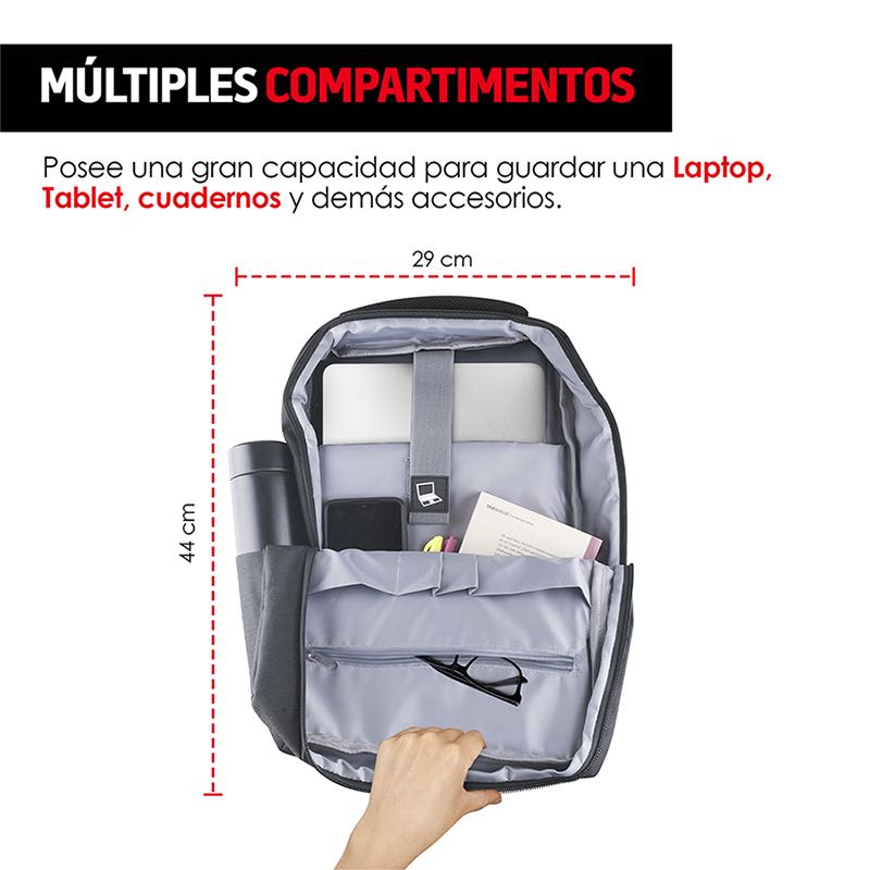 Mochila para Laptop Antirrobo Contra Agua Puerto USB Redlemon.
