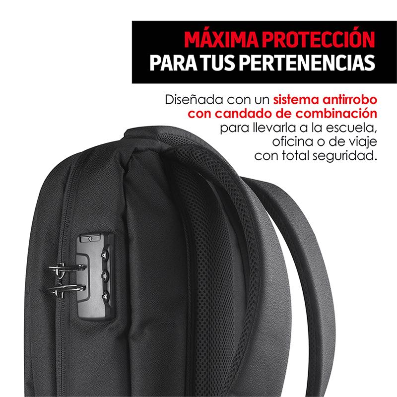 Mochila para Laptop Antirrobo Contra Agua Puerto USB Redlemon.