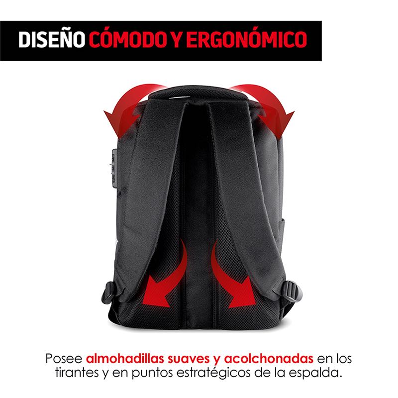 Mochila para Laptop Antirrobo Contra Agua Puerto USB Redlemon.