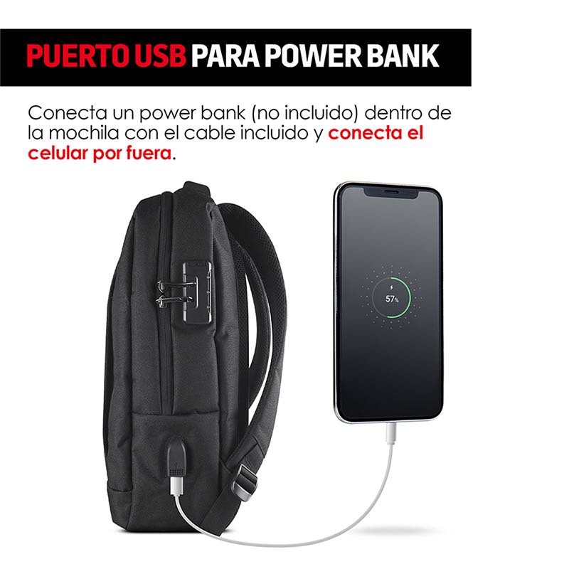Mochila para Laptop Antirrobo Contra Agua Puerto USB Redlemon.